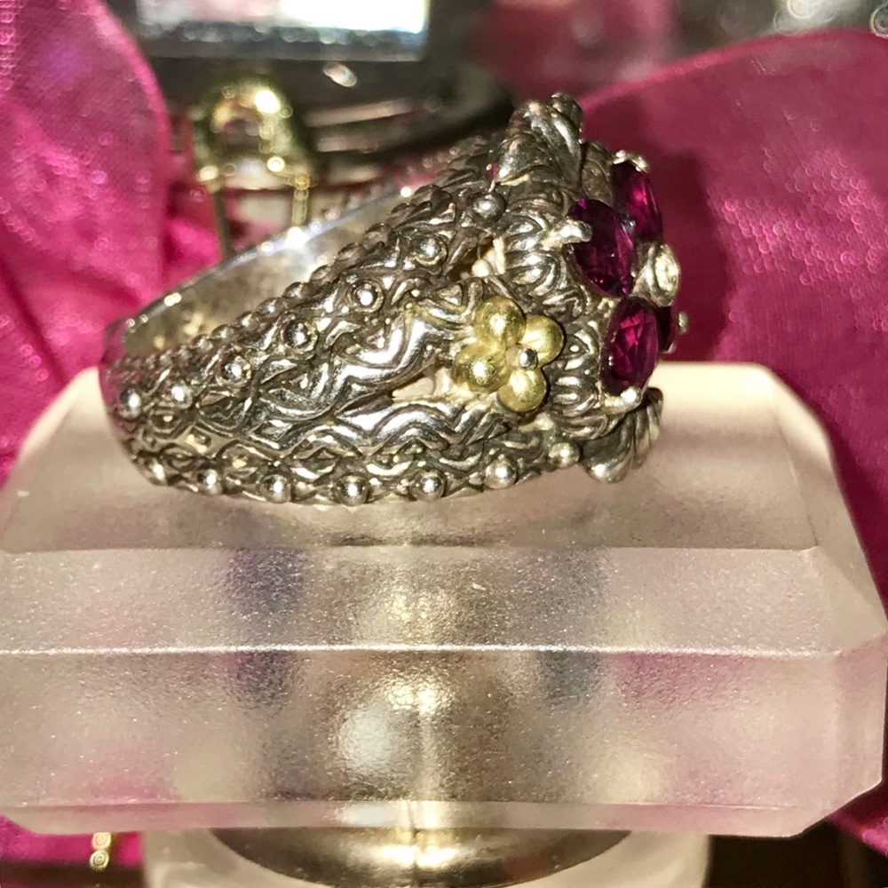 BARBARA BIXBY RHODOLITE GARNET FLOWER RING - Picture 4 of 8